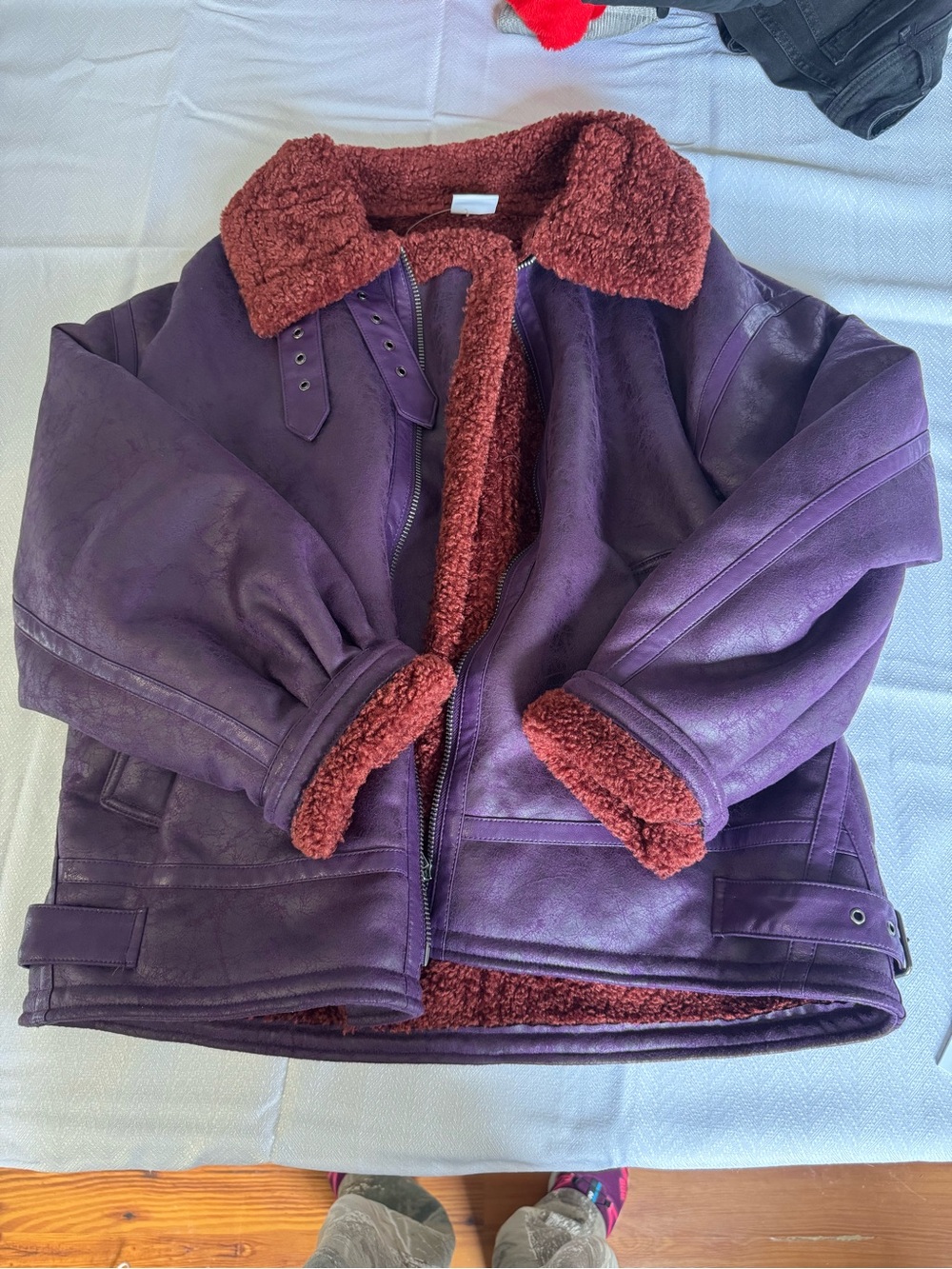 BDG Urban Outfitters Oversized Faux Shearling Moto Jacket Purple L